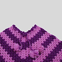 (1-2 Years) Baby Handknitted Woolen Poncho, Purple Striped Pattern
