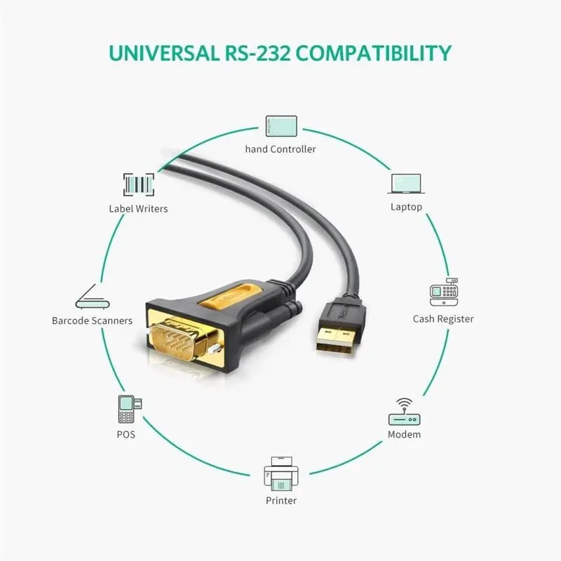 UGREEN 1m USB 2.0 A Male to RS232 DB9 Male Serial Adapter Cable with PL2303 Chipset to Connect a RS-232 serial device as a modem to a USB port on your computer (20210)