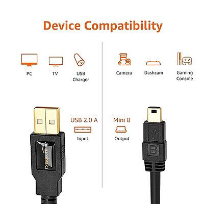 amazon basics Usb 2.0 Cable - A-Male To Mini-B - 6 Feet (1.8 Meters), Black amazon basics Usb 2.0 Cable - A-Male To Mini-B - 6 Feet (1.8 Meters), Black