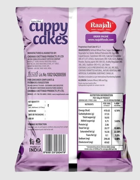 RAAJALI CUPPY CAKE - CENTRE FILLED MUFFIN - VANILLA (30G PER PACK)