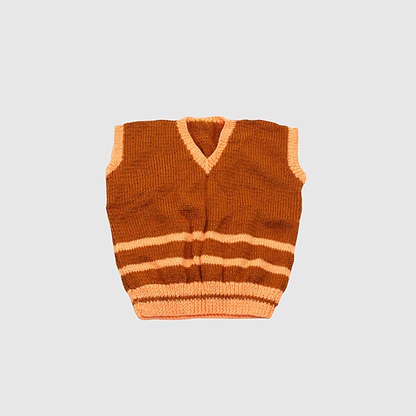 (3-4 Years) Baby Woolen Sweater, Handknitted, Brown and Peach