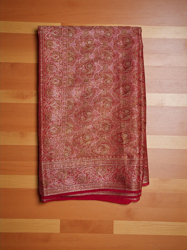 Red Banarasi Silk Saree with Unstitched Blouse