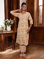 ORANGE AND WHITE FLORAL PRINT COTTON SALWAR SUIT SET