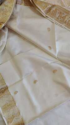 White color pure katan silk Baluchari White color pure katan silk Baluchari