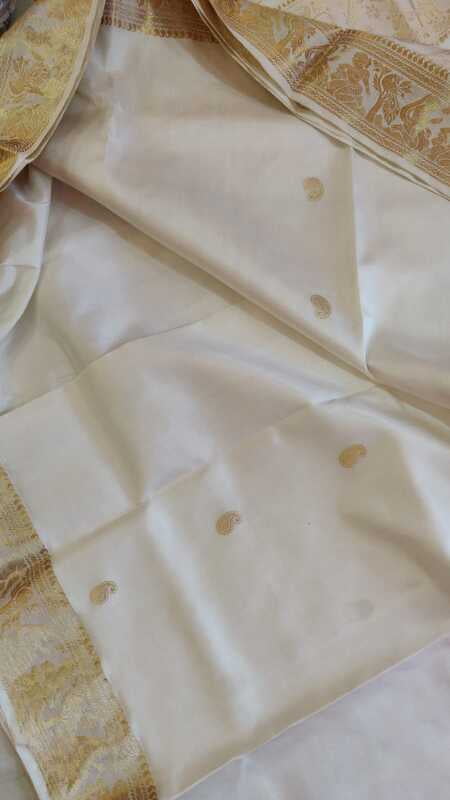 White color pure katan silk Baluchari White color pure katan silk Baluchari