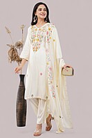 Floral Embroidered Cotton Salwar Suit with Dupatta, 3-Piece Traditional Set
