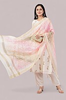 WHITE COTTON SALWAR SUIT SET WITH FLORAL PRINT