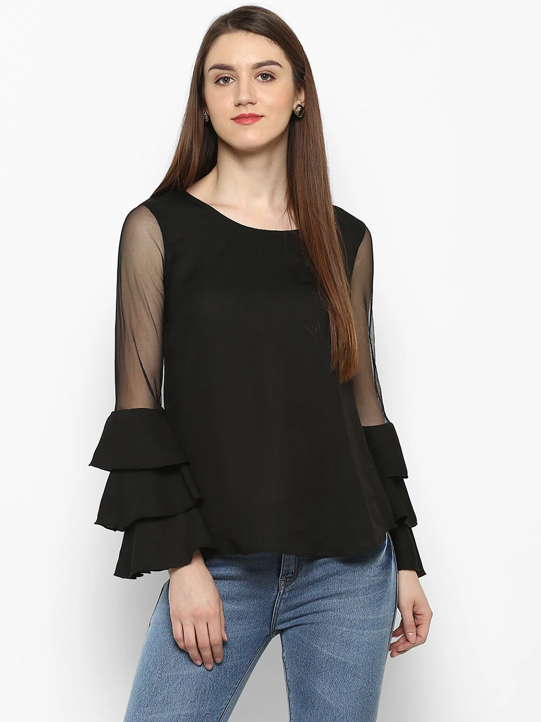 Women’s Black Net Tier Sleeve Top