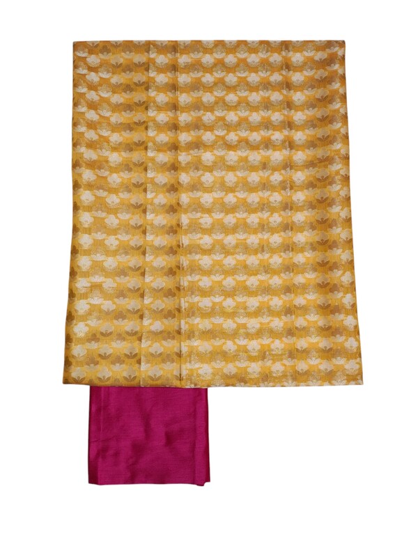 Pink & Red Unstitched Banarasi Cotton Silk Dress Material with Dupatta for Women