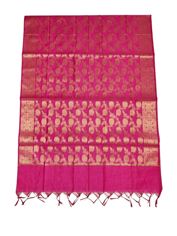 Pink & Red Unstitched Banarasi Cotton Silk Dress Material with Dupatta for Women