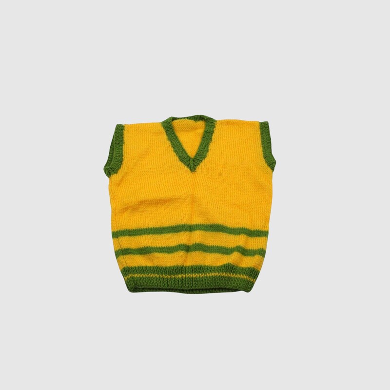 (3-4 Years) Kids HandKnitted Woolen Sweater, Yellow with Green Stripes