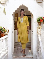 YELLOW STRIPED COTTON SALWAR SUIT SET
