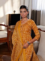 MUSTARD YELLOW FLORAL BLOCK PRINT COTTON SALWAR SUIT SET