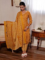 MUSTARD YELLOW FLORAL BLOCK PRINT COTTON SALWAR SUIT SET