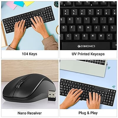 Zebronics Zeb-Companion 107 USB Wireless Keyboard and Mouse Set with Nano Receiver (Black)